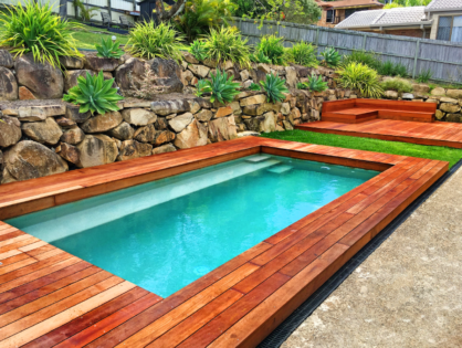Deck build around pool Palm Beach QLD with L&V Pools